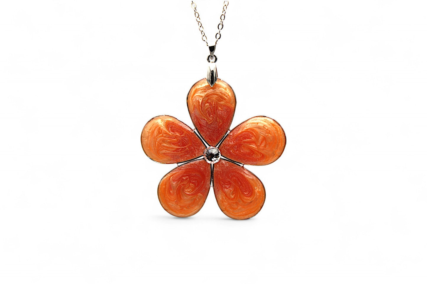 Ensemble collier et boucles d'oreilles fleurs orange