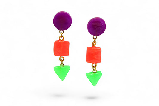 Boucles d'oreilles géométriques en résine - Violet/Rouge/Vert