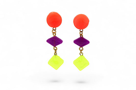 Boucles d'oreilles géométriques en résine - Rouge/Violet/Jaune