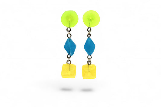 Boucles d'oreilles géométriques en résine - Jaune Fluo/Bleu/Orange
