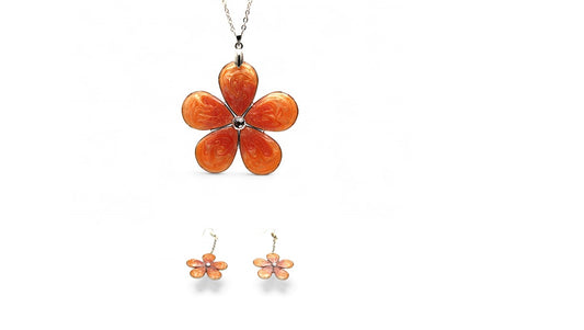 Ensemble collier et boucles d'oreilles fleurs orange