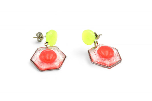 Boucles d'oreilles pendantes fluorescentes jaune et rouge