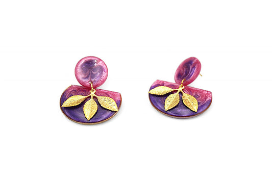 Boucles d'oreilles demi cercle rose et violet
